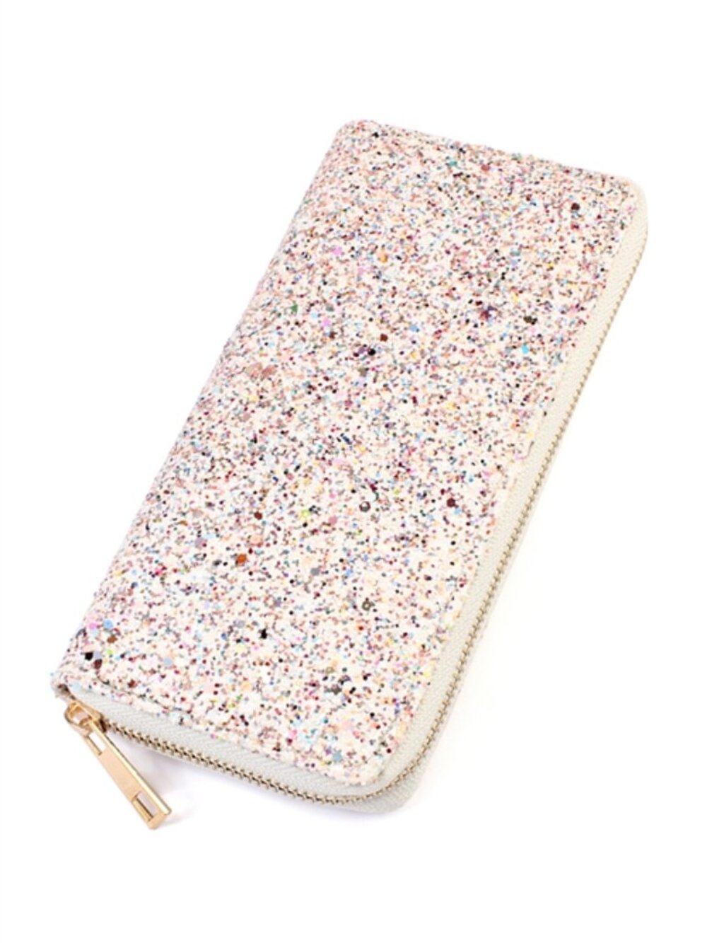 Glitter Sparkle Puffy Zip Around Wallet / Clutch- White/ Silver - NWT